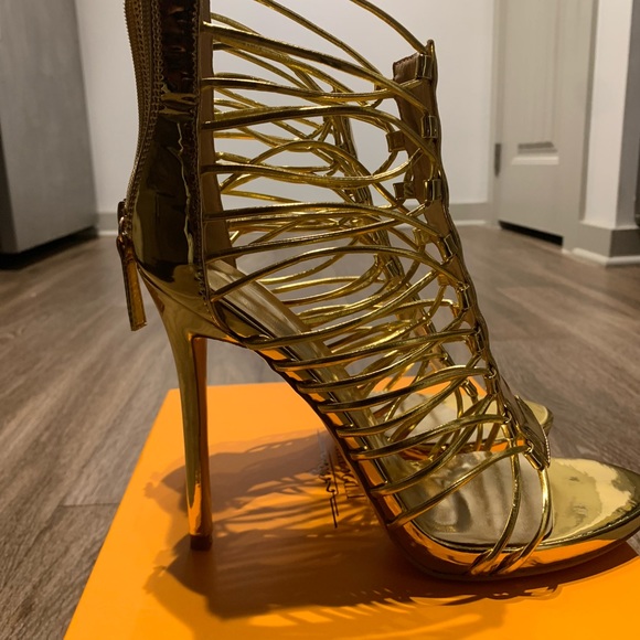Metallic Strappy Open Toe Stiletto Sandals - Picture 3 of 3